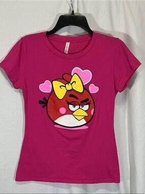 Reserved Girls' Fuchsia Angry Bird Tee with Yellow Bow